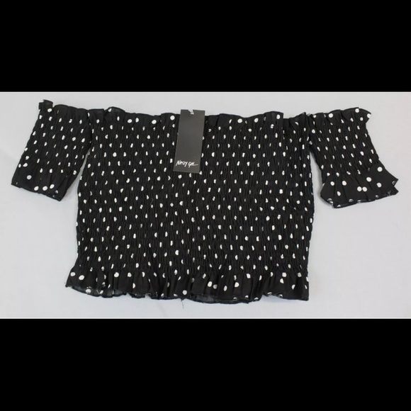 NWT NASTY GIRL BARDOT SEA YOU SOON POLKA DOT SMOCKED CROP TOP - Picture 8 of 8